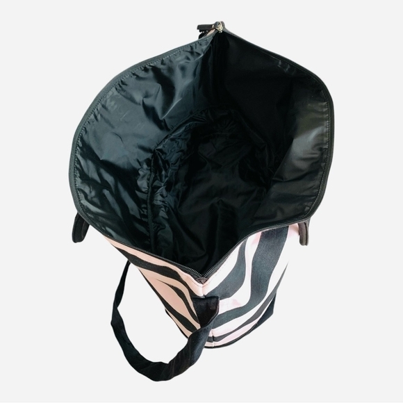 Victoria’s Secret Duffel Bag Black White Pink Stripe Canvas with Makeup Case - Picture 7 of 11